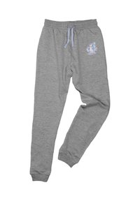 Pantaloni della tuta grigi realizzati in tessuto morbido, con una vestibilità comoda, vita elastica con cordino e una grafica colorata sulla gamba.