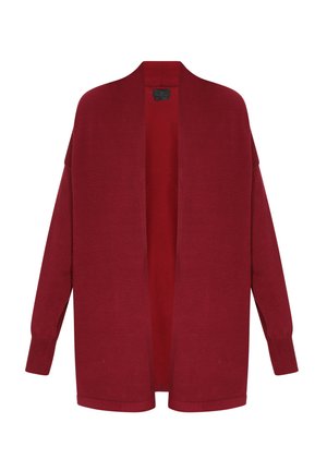 Bordeaux open-front cardigan van gebreid materiaal, met lange mouwen en een relaxte pasvorm. Eenvoudig, strak ontwerp zonder patronen of hardware.