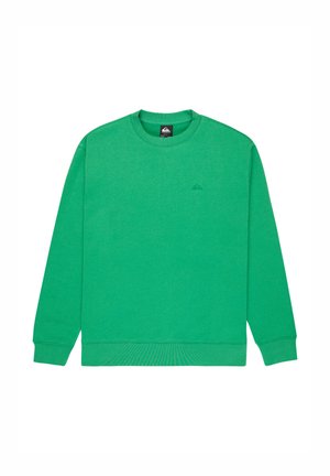 Grünes Sweatshirt mit rundem Ausschnitt und langen Ärmeln, gerippten Bündchen und Saum, mit kleinem gesticktem Logo auf der linken Brust.