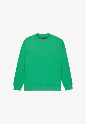 Grünes Sweatshirt mit rundem Ausschnitt und langen Ärmeln, gerippten Bündchen und Saum, mit kleinem gesticktem Logo auf der linken Brust.