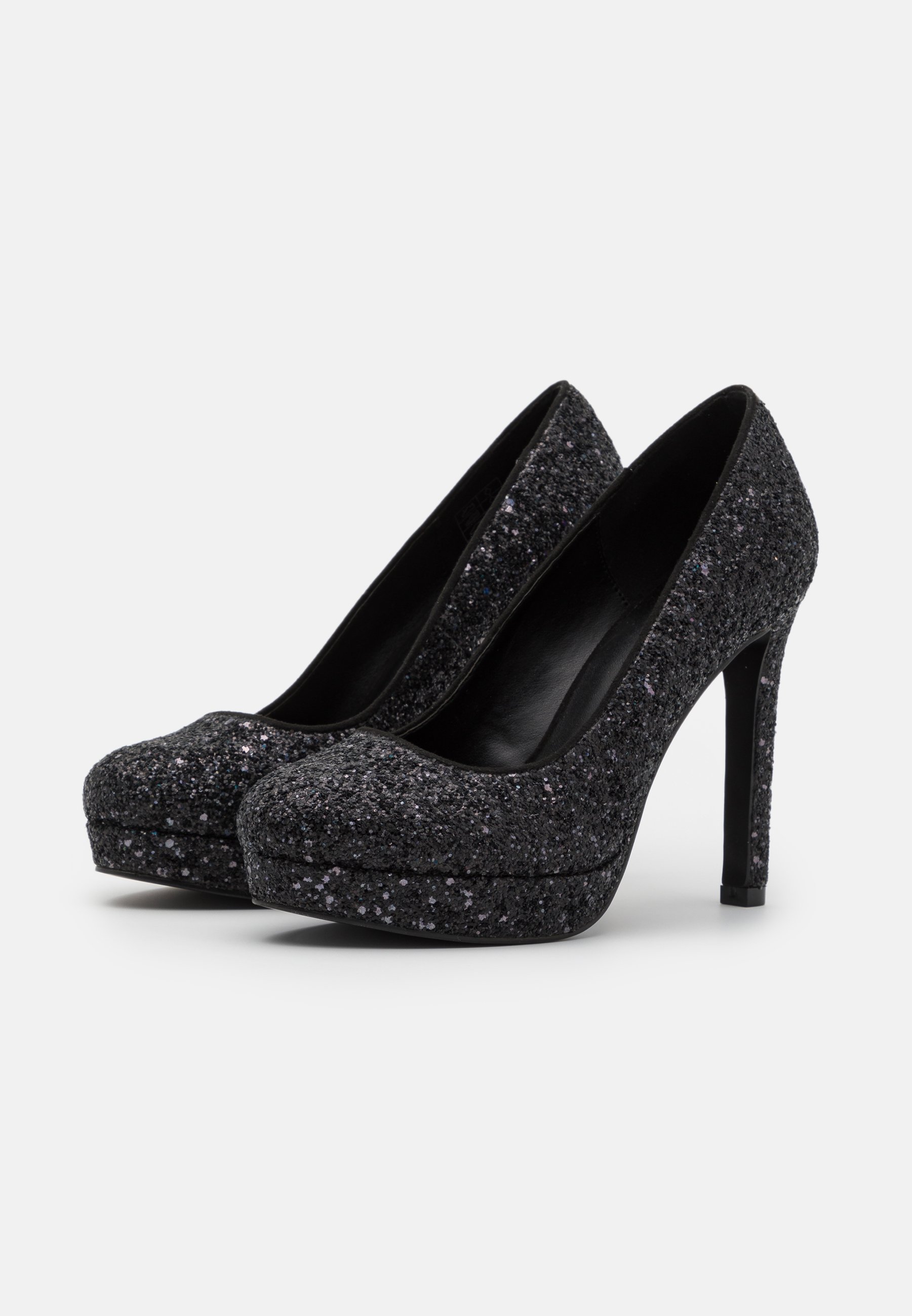 black and silver platform heels