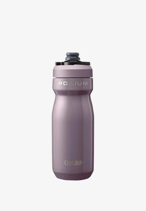 Purple Camelbak Podium sports water bottle with black flip-top cap, designed for cycling and outdoor activities.