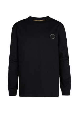 T-shirt à manches longues noir en coton, avec un col rond et un petit logo rond sur la poche à gauche de la poitrine.