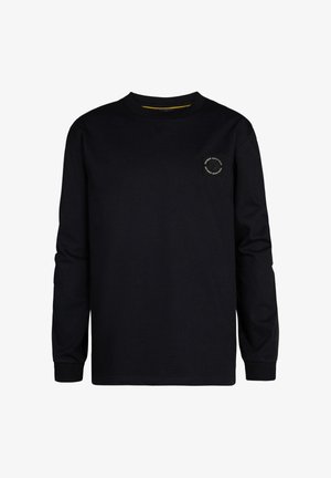 Zwarte lange mouwen t-shirt van katoen, met een ronde hals en een klein rond logo op het linkse borstzakgebied.