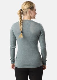Camicia aderente a maniche lunghe in morbido tessuto teal. Design senza cuciture con scollatura arrotondata e dettagli di cucitura sottili. Polsini svasati.