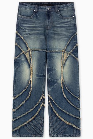 FAVELA FRINGED CUTLINE - Traperice opuštenog kroja - blue wash