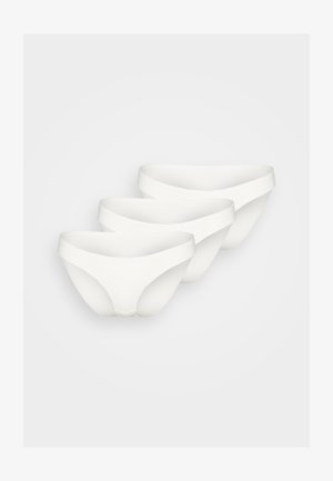 Fehér női fehérnemű szett, három pár sima anyagból, alacsony derékvonalú kialakítással és varrás nélküli szegéllyel a kényelem érdekében.