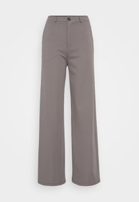Grijze, wijde broek van gladde stof, met een knoopsluiting en zijzakken, met een strakke zoom en zonder zichtbare patronen.
