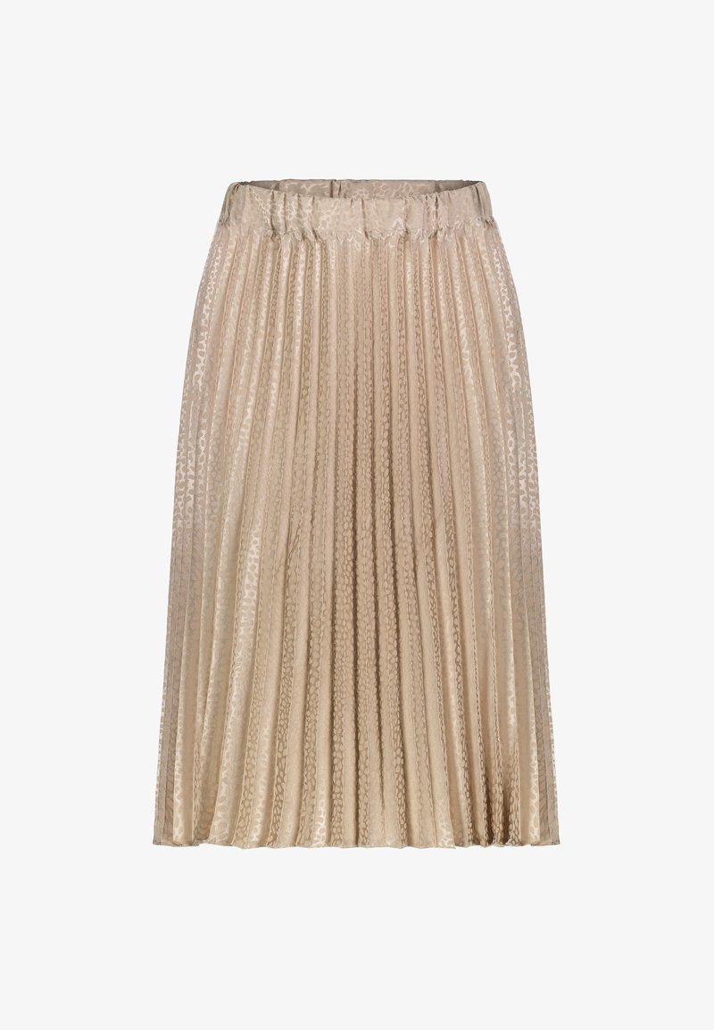 Faltenrock aus leichtem beigem Stoff mit subtiler Struktur. Verfügt über einen definierten Bund und eine A-Linien-Silhouette, die bis zur Mitte der Waden reicht.