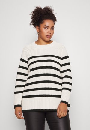 Kaffe Curve MILLA  - Strickpullover - sand dollar / black stripe