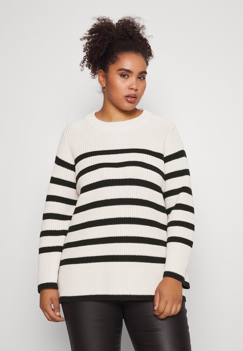 Kaffe Curve - MILLA  - Strickpullover - sand dollar / black stripe, Vergrößern