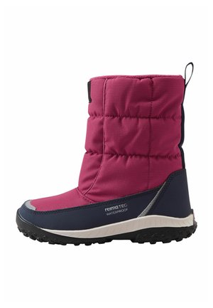 Wasserdichter Winterstiefel für Kinder in Pink und Navy mit gesteppter Oberseite, Schlaufe hinten und strukturiertem schwarzem Profilsohle für besseren Halt.