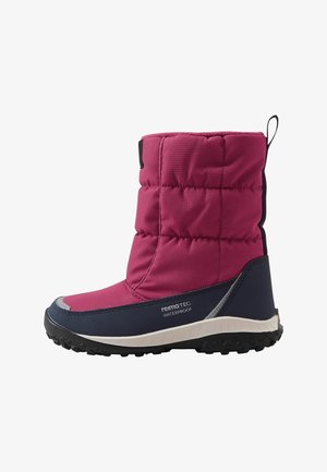 Wasserdichter Winterstiefel für Kinder in Pink und Navy mit gesteppter Oberseite, Schlaufe hinten und strukturiertem schwarzem Profilsohle für besseren Halt.