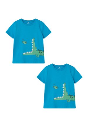 2ER-SET STYLISCHES KURZARM RUNDHALS - Print T-shirt - blau