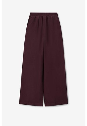 Bordeaux wijde broek met een elastische tailleband, voorzien van twee zijzakken en een gladde, lichte stof.
