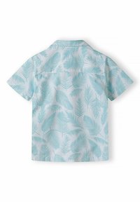 Korte mouwen shirt in lichtblauw met een witte achtergrond, voorzien van een bladerenpatroon. Gemaakt van zachte stof, ontworpen voor casual wear.