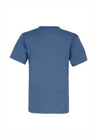 Sininen lyhythihainen t-paita, joka on valmistettu puuvillasta. Paita on pyöreäkauluksinen ja siinä on yksinkertainen malli, ilman näkyviä kuvioita tai graafisia elementtejä takana.