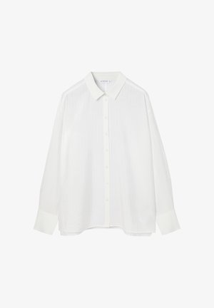 Wit overhemd met knopen en een puntige kraag. Gemaakt van lichtgewicht stof, met een subtiel verticale streepjespatroon en lange, met manchetten afgewerkte mouwen.