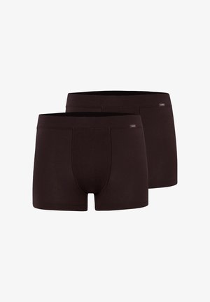 To sorte herreboxershorts med et enkelt design og små mærkater på linningen, vist mod en hvid baggrund.