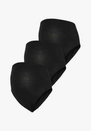 Mustad kõrge vöökohaga püksikud, mis on valmistatud pehmest kangast, millel on sile tekstuur ja elastne vöökoht. Komplektis on kolm identsed paari.