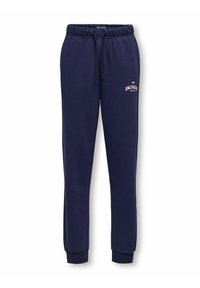 Marineblauwe joggingbroek van een zachte katoenmix, met een elastische tailleband met trekkoord, geribbelde boorden en een klein logo op de voorkant.
