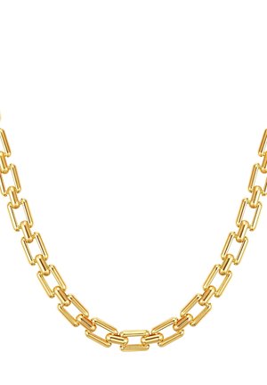 Goldkette mit länglichen ovalen Gliedern und einer glatten, reflektierenden Oberfläche. Keine zusätzlichen Akzente oder Muster.