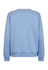 Lichtblauwe sweatshirt met een ronde halslijn, lange mouwen, geribde manchetten en zoom. Glad stoftextuur met een effen ontwerp.