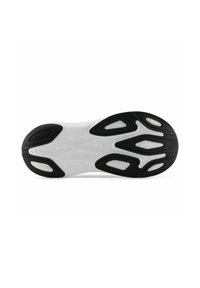 Semelle d'une chaussure de sport blanche avec des motifs de semelle en caoutchouc noir conçus pour l'adhérence et la flexibilité.
