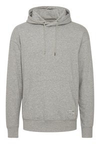 Sudadera con capucha gris hecha de un tejido suave. Cuenta con un bolsillo tipo canguro en la parte delantera, cordones ajustables y puños y dobladillo acanalados.
