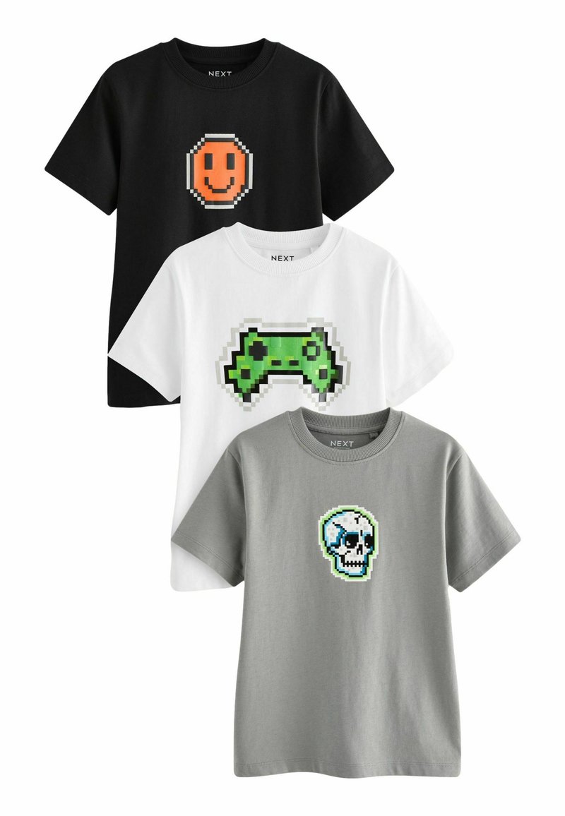 Next SHORT SLEEVE GRAPHIC 3 PACK STANDARD - T-shirt med print - black white grey pixel