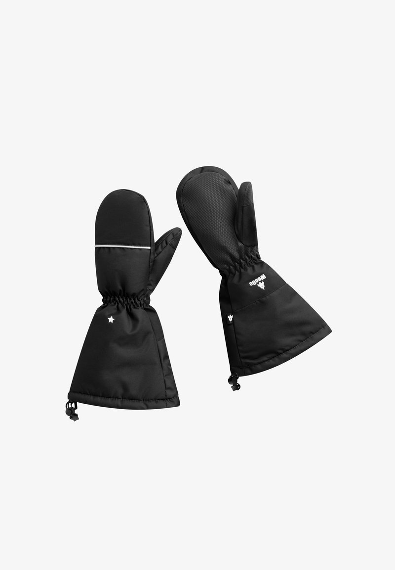 Musta vedenpitävä tumma, jossa on kuvioitu pito ja säädettävät hihnat. Ominaisuuksiin kuuluu heijastavuus ja tähtikoriste kankaassa.