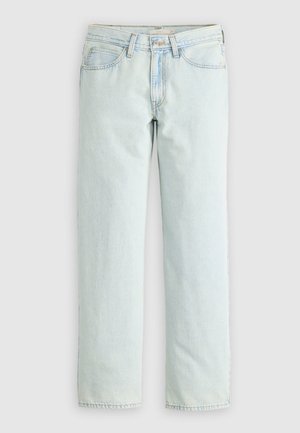 Ljusblå jeans i denim med rak benmodell, fem fickor och synliga sömmar. Materialet har en mjuk, något texturerad yta.