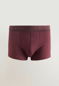 Burgundy cotton boxer briefs with a textured waistband featuring "NEXT" in a darker shade. Classic design with a snug fit and seam details.