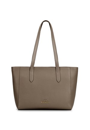 Bruine leren totebag met twee lange handvaten en goudkleurig Wittchen-logo gecentreerd vlakbij de onderkant aan de voorkant.