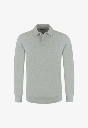 Lichtgrijs poloshirt met lange mouwen van zachte stof, voorzien van een klassieke kraag, knoopsluiting met drie knopen en geribbelde boorden en zoom.