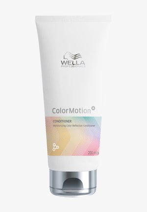 Tube de revitalisant Wella Professionals ColorMotion+ avec formule hydratante à réflexion de couleur, 200 ml, blanc avec un capuchon à rabat argenté.