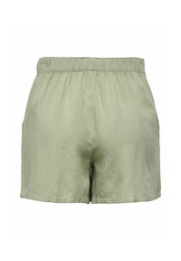 Groene geweven shorts met een elastische tailleband en twee zijzakken, met een gladde textuur en een relaxte pasvorm.