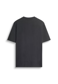 Zwarte katoenen t-shirt met korte mouwen, een ronde hals en een effen achterkant. Soepele textuur, geen zichtbare patronen of versieringen.