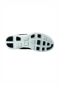 Semelle de chaussure de sport noir et blanc présentant des rainures flexibles, des coussinets rembourrés et une surface texturée pour un meilleur grip et confort.