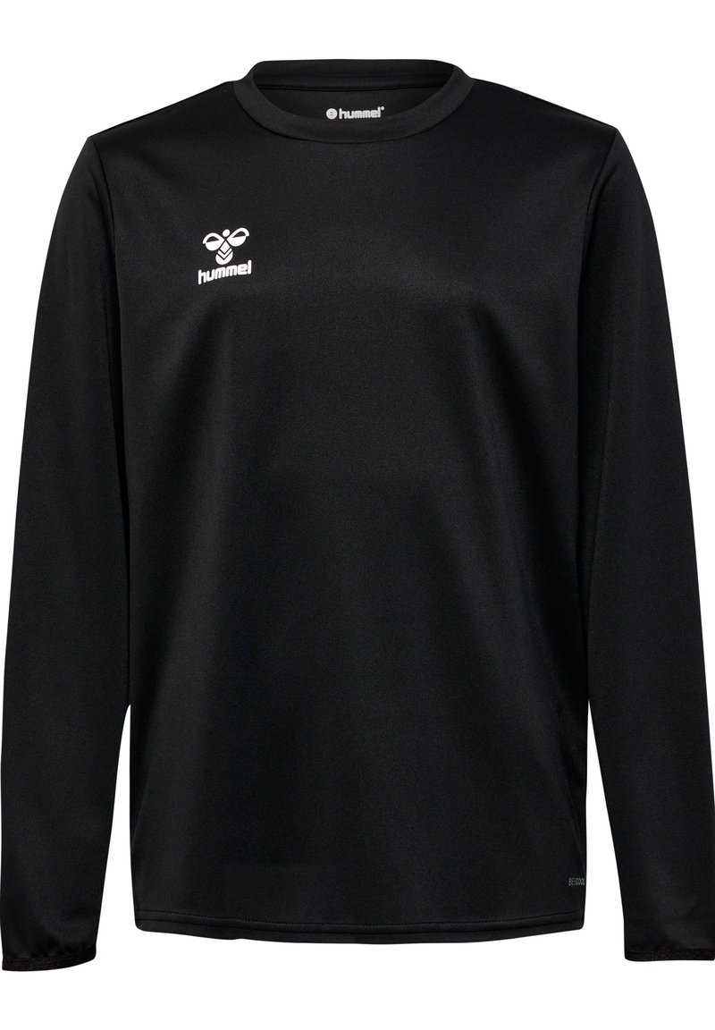 Maglietta atletica nera a maniche lunghe realizzata in tessuto liscio e traspirante, con scollatura rotonda e logo Hummel bianco sul petto.