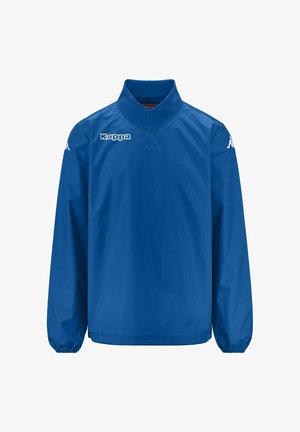 Giacca leggera a maniche lunghe di colore blu royal, con colletto alto, polsini elasticizzati e logo "Kappa" sul lato sinistro del petto e sulla spalla destra.