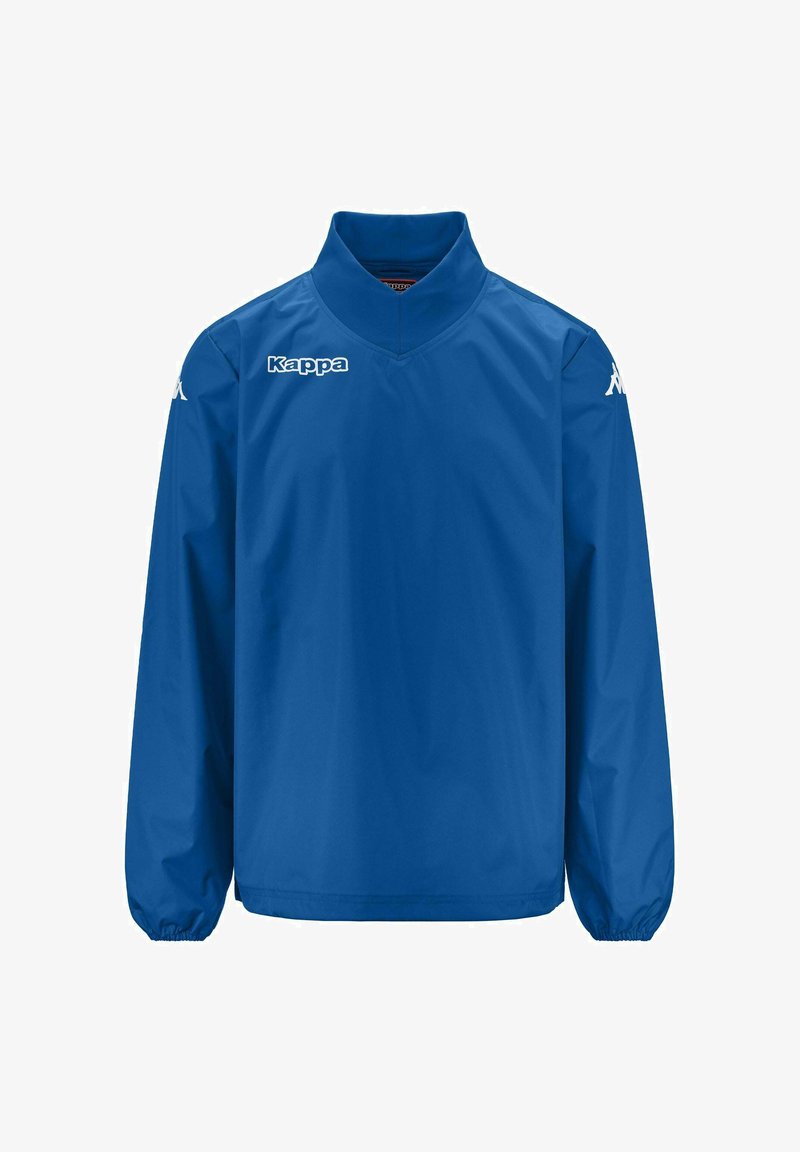Giacca leggera a maniche lunghe di colore blu royal, con colletto alto, polsini elasticizzati e logo "Kappa" sul lato sinistro del petto e sulla spalla destra.