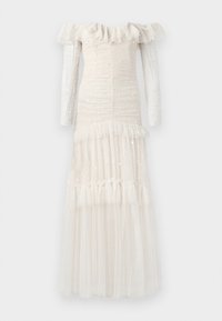 SEQUIN GLIMMER ROUCHED OFF SHOULDER GOWN - Galajurk - cream