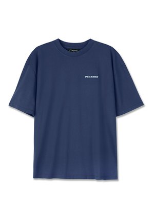 Marineblå bomulds T-shirt med korte ærmer, rund halsudskæring og lille hvid tekst "PEGADOR" på forsiden. Blød tekstur og afslappet pasform.