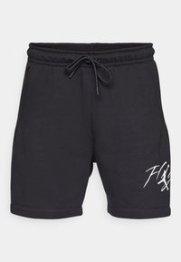 Černé šortky vyrobené z měkké tkaniny s elastickým pasem a nastavovací šňůrkou; na dolním levém rohu se nachází bílé logo.