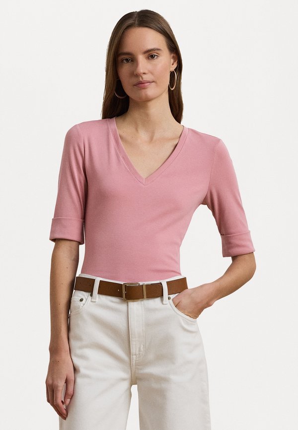 STRETCH COTTON ELBOW SLEEVE V NECK TEE - Basic T-shirt - rose mauve