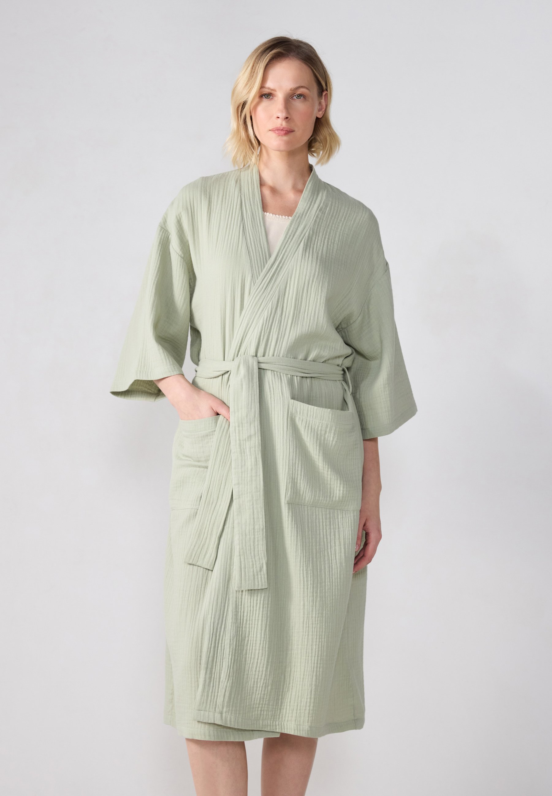 Anna Field MUSLIN COTTON BATHROBE - Dressing gown - sage/light green -  Zalando.co.uk