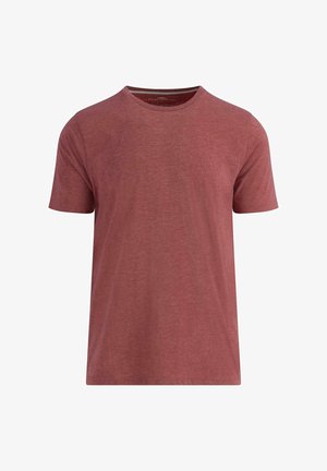 Červené bavlnené tričko s klasickým okrúhlym výstrihom, krátkymi rukávmi a jemnou textúrou. Na hrudi sa nachádza malé logo.