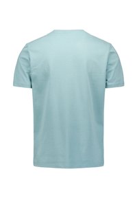 Lichtblauw t-shirt met korte mouwen en een ronde hals. Gemaakt van zachte katoen, met een gladde textuur en een ontspannen pasvorm. Geen zichtbare logo's of patronen.