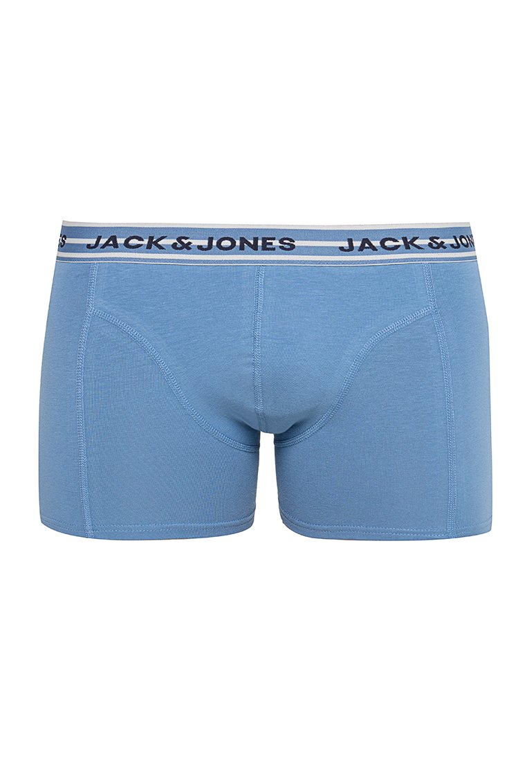Boxer shorts pour homme de couleur bleu clair en coton doux, avec une ceinture noir et blanc portant l'inscription "JACK & JONES".